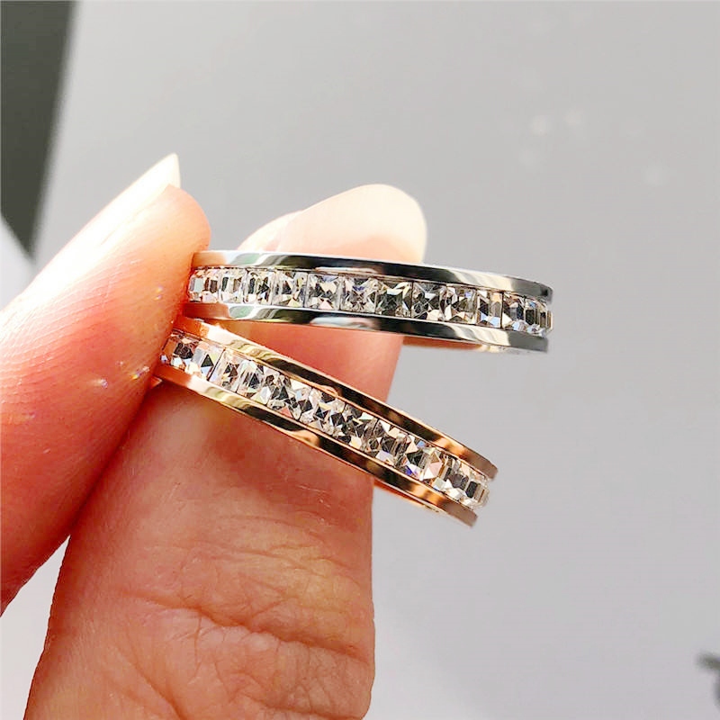 Stainless Steel Triple Row CZ Ring for Engagement & Wedding